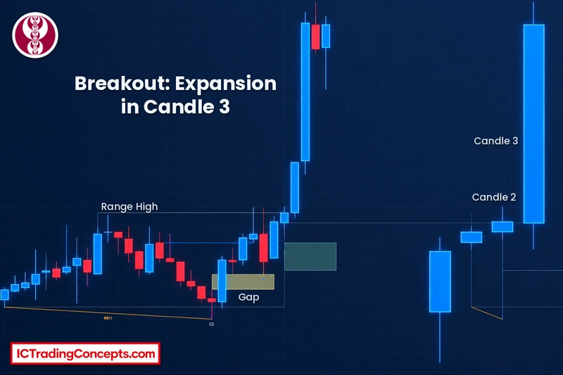 Failure to manipulate breakout above the consolidation with expansion in 4-hour candle 3