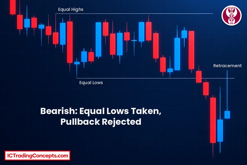 Bearish failure to manipulate: equal lows taken and the pullback rejected
