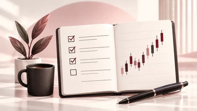 A trading journal with a checklist and a chart